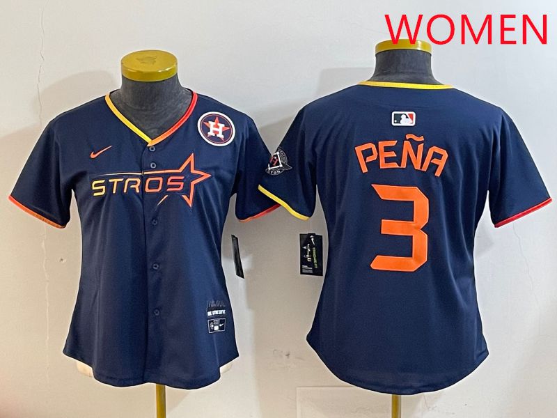 Women Houston Astros #3 Pena Drak Blue Three generations Joint Name 2025 Nike MLB Jersey style 41011
